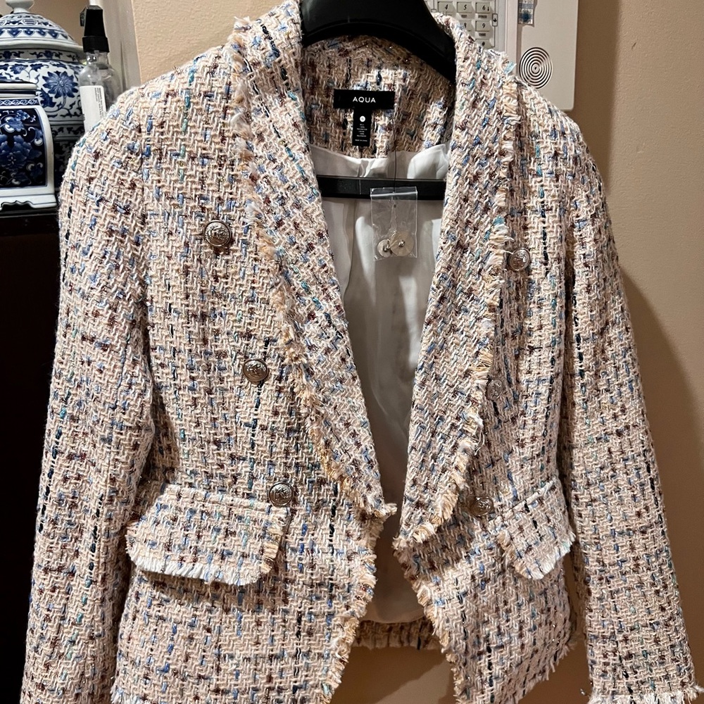 Aqua twill blazer, size small. Brand new tags on.